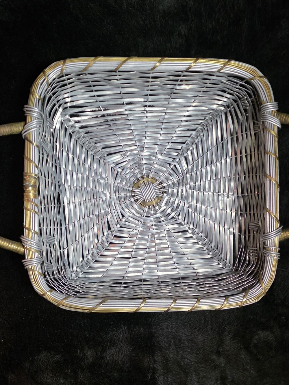 Vintage Aluminum And Brass Woven Basket For 10x10 Pyrex Dish